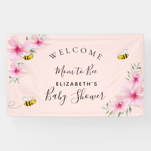 Baby Shower pink florals rose gold girl mom to bee Banner