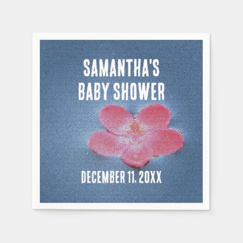 Baby Shower Pink Flower Blue Water Floral Napkins