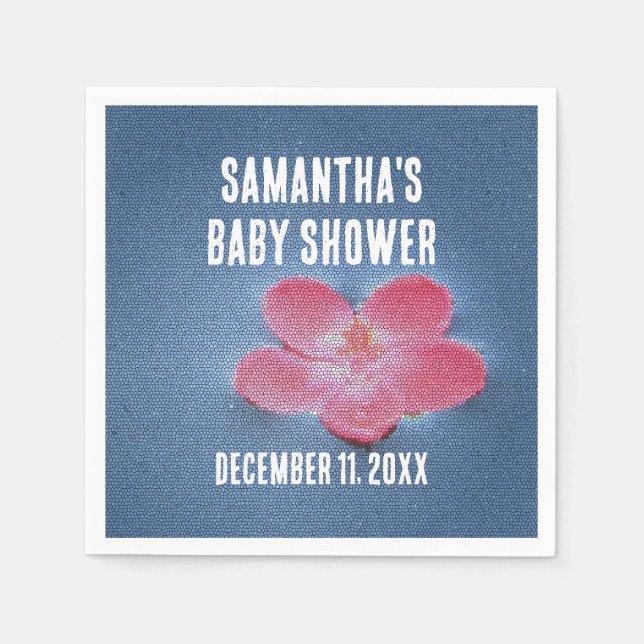 Baby Shower Pink Flower Blue Water Floral Napkins (Front)