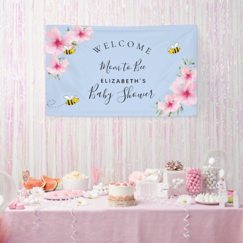 Baby Shower pink flowers boy blue mom to bee Banner