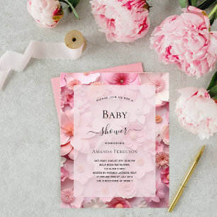 Baby Shower pink flowers girl budget invitation