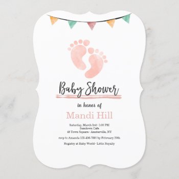 Baby Shower Pink Footprints Invitation by PixiePrints at Zazzle