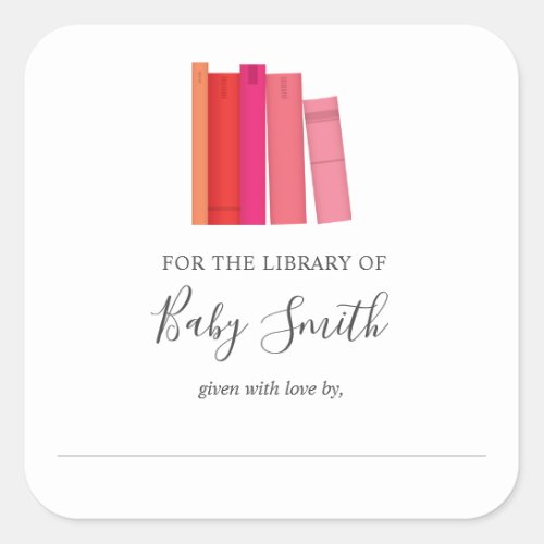 Baby Shower Pink Girl Bookplate Sticker