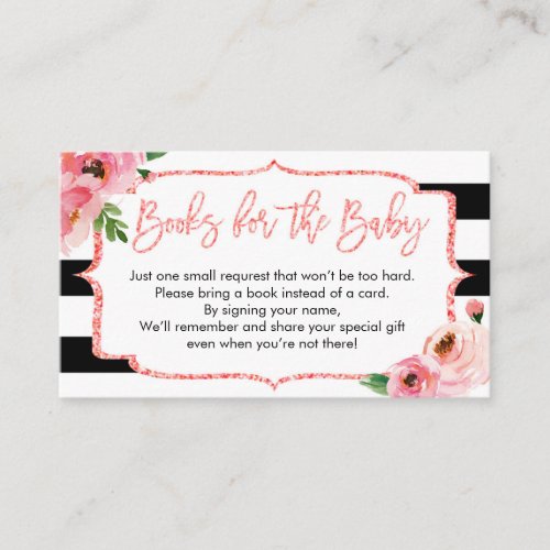 Baby Shower Pink Girl Bring A Book Request Card