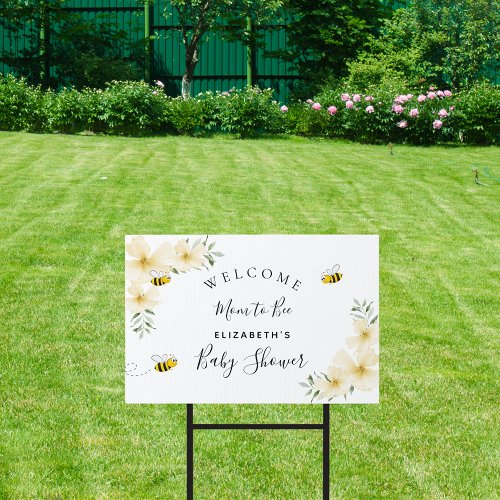 Baby Shower pink girl florals white mom to bee Sign