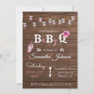Baby Shower Pink Girl Party BBQ Rustic Wood Invitation