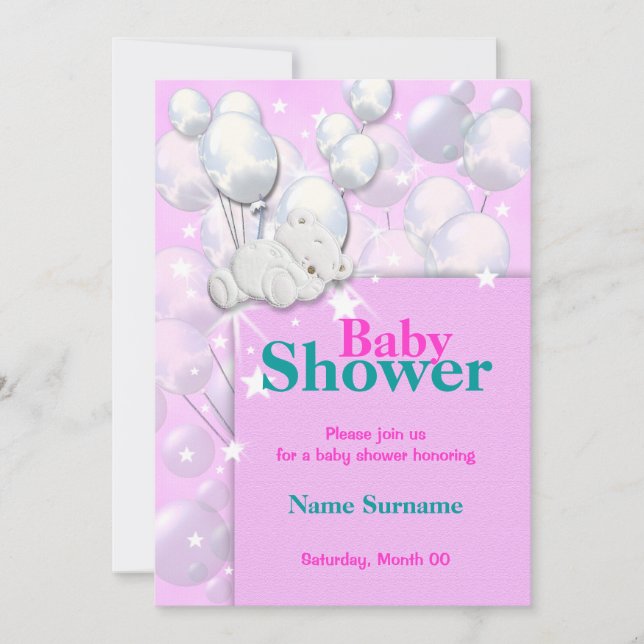 Baby shower pink girls cute invitation (Front)