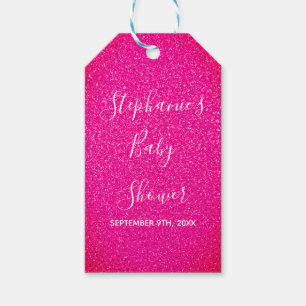 Baby Shower Pink Glitter Custom Name Cute 2021 Gift Tags