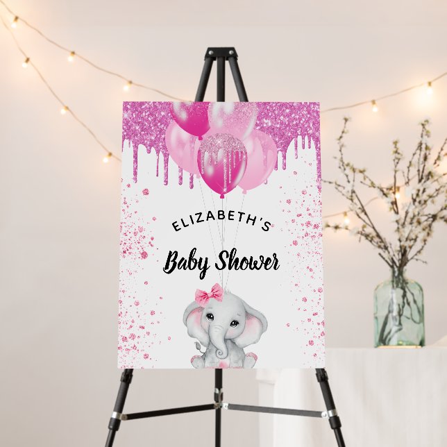 Baby Shower pink glitter elephant girl balloons Foam Board (In Situ (Stand))