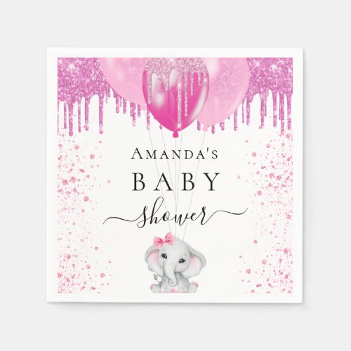 Baby Shower pink glitter elephant girl balloons Napkins
