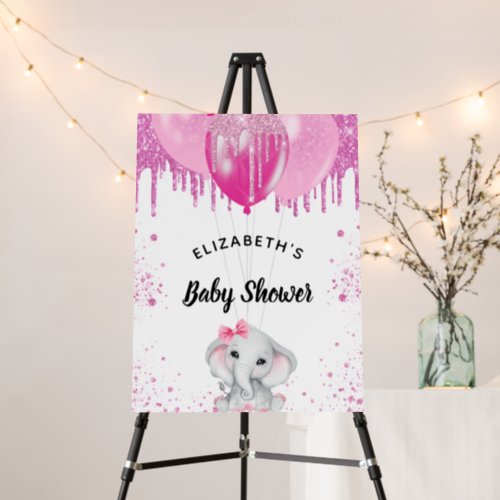 Baby Shower pink glitter elephant girl welcome  Foam Board