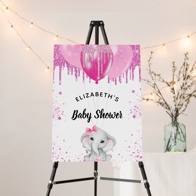 Baby Shower pink glitter elephant girl welcome  Foam Board (In Situ (Stand))