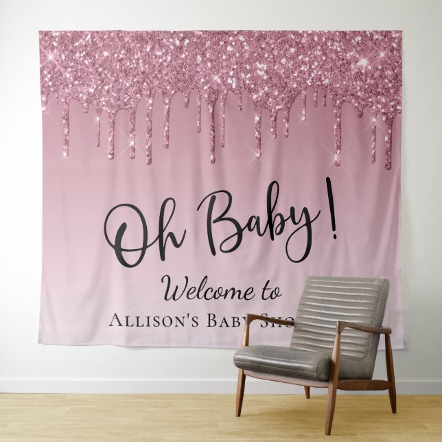 Baby Shower Pink Glitter Welcome Photo Backdrop (In Situ (Horizontal))