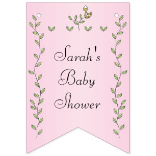 Baby Shower Pink "Gold Birds," Swallowtail Banner