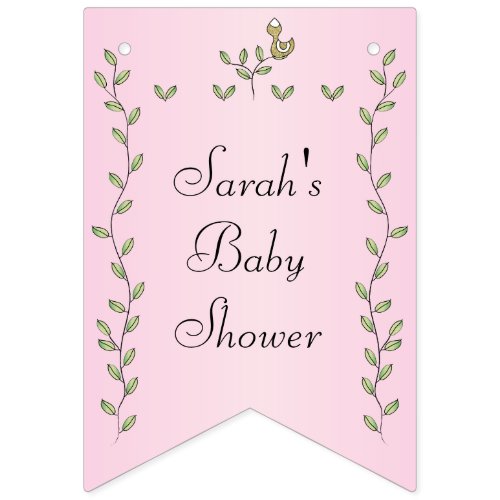 Baby Shower Pink Gold Birds Swallowtail Banner