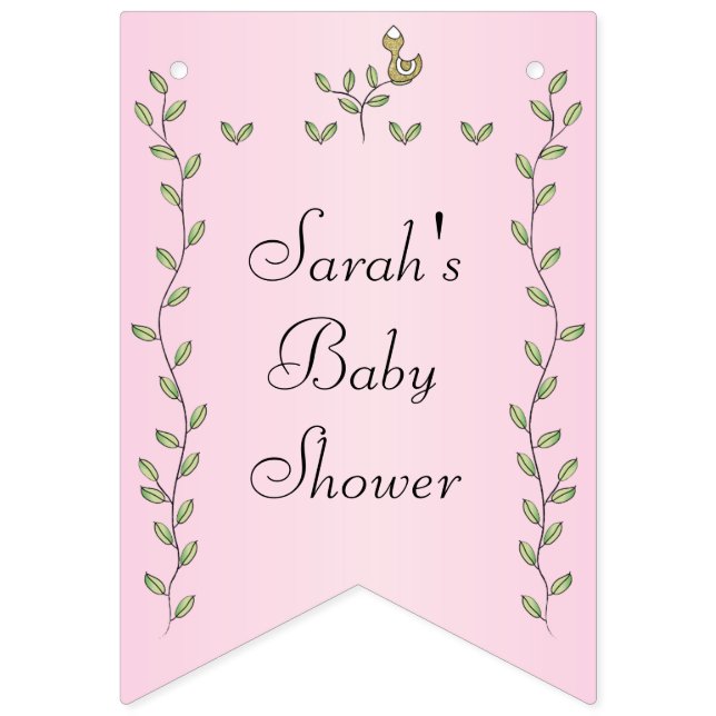 Baby Shower Pink "Gold Birds," Swallowtail Banner (Sixteenth Flag)