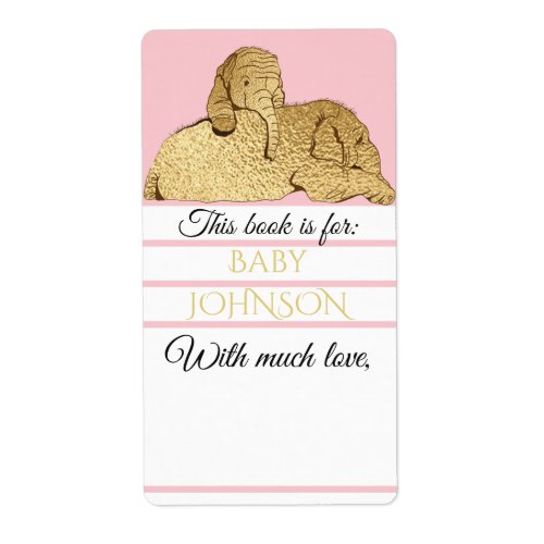 Baby Shower Pink Gold Elephant Bookplate Sheet 8