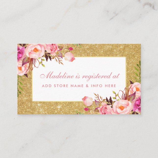 Baby Shower Pink Gold Glitter Registry Insert (Front)