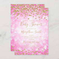 Baby Shower Pink Gold Glitter Winter Wonderland Invitation
