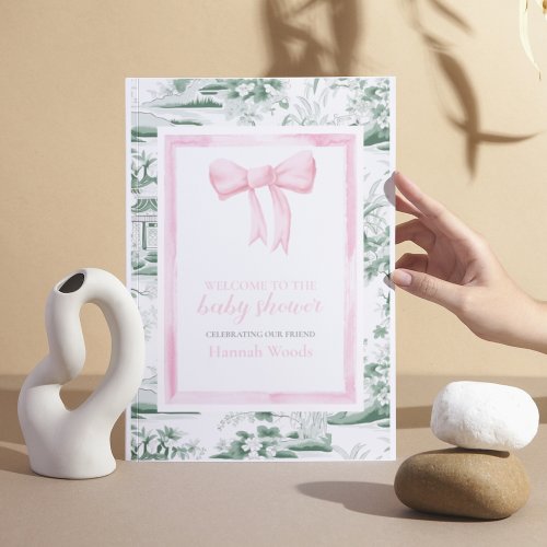 Baby Shower Pink  Green Chinoiserie Welcome Sign