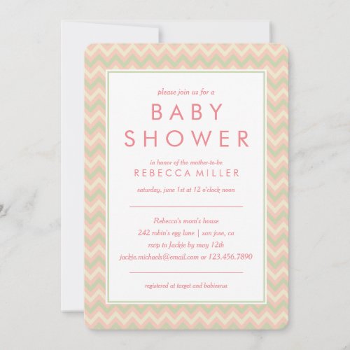 Baby Shower  Pink  Green Mint Chevron Invitation