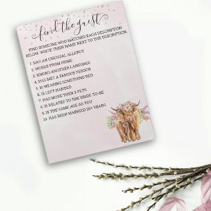 Baby Shower Pink Highland cow Game Find guest Notepad