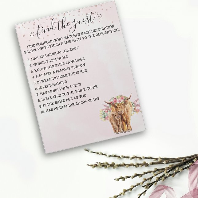 Baby Shower Pink Highland cow Game Find guest Notepad (Creator Uploaded)