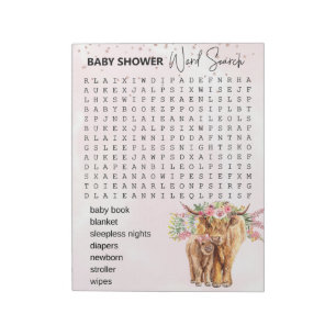 Baby Shower Pink Highland cow Game Word Search Notepad