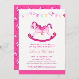 Baby shower pink hobby horse buntings invitations