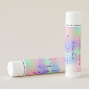 Baby shower pink holographic thank you lip balm