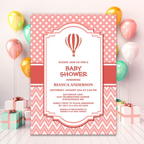Baby Shower Pink Hot Air Balloon Invitation