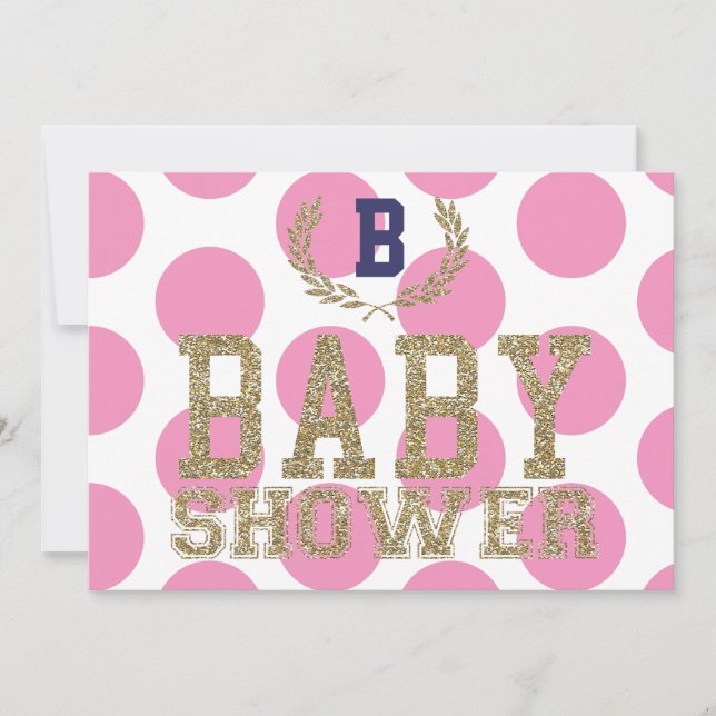 Baby Shower PINK Inspired Invitation Gold Glitter (Front)