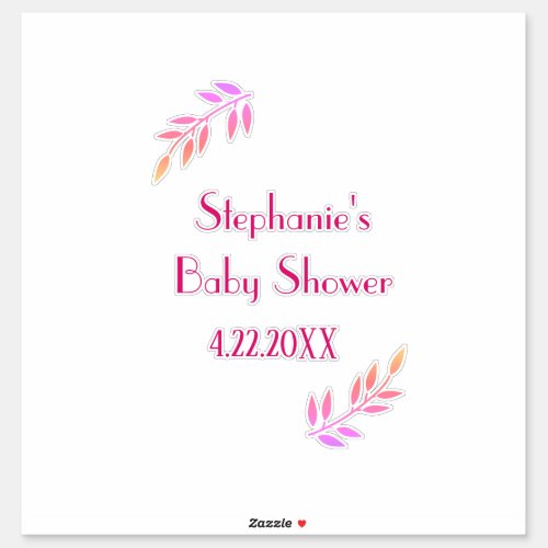 Baby Shower Pink Leaf Pattern Girls Girly Cute Sticker