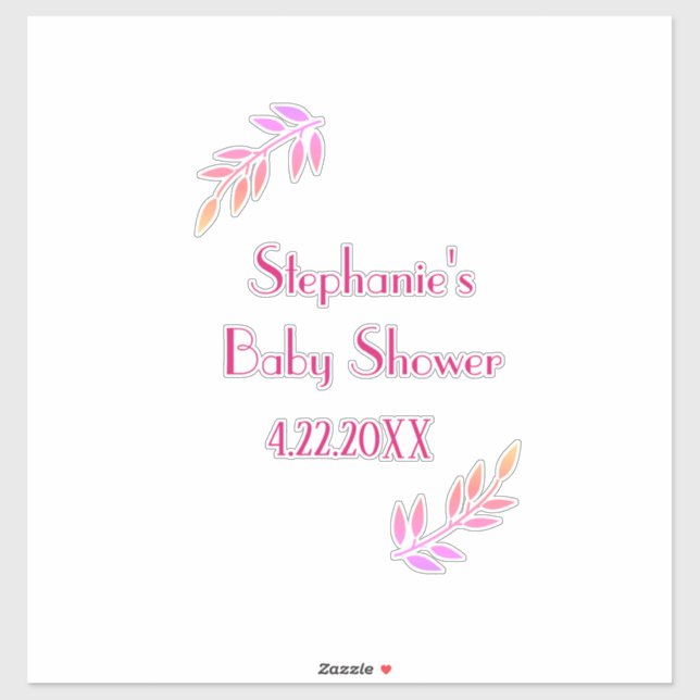 Baby Shower Pink Leaf Pattern Girls Girly Cute Sticker (Sheet)