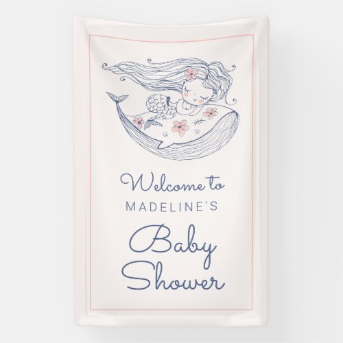 Baby Shower  Pink Little Girl Mermaid Banner