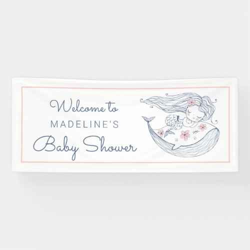 Baby Shower  Pink Little Girl Mermaid Banner