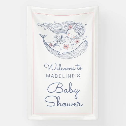 Baby Shower  Pink Little Girl Mermaid Banner