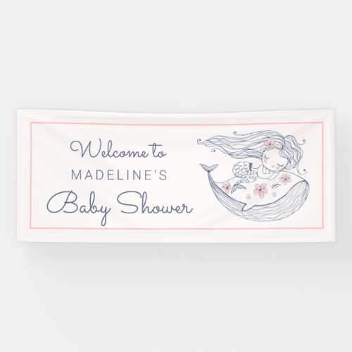 Baby Shower  Pink Little Girl Mermaid Banner