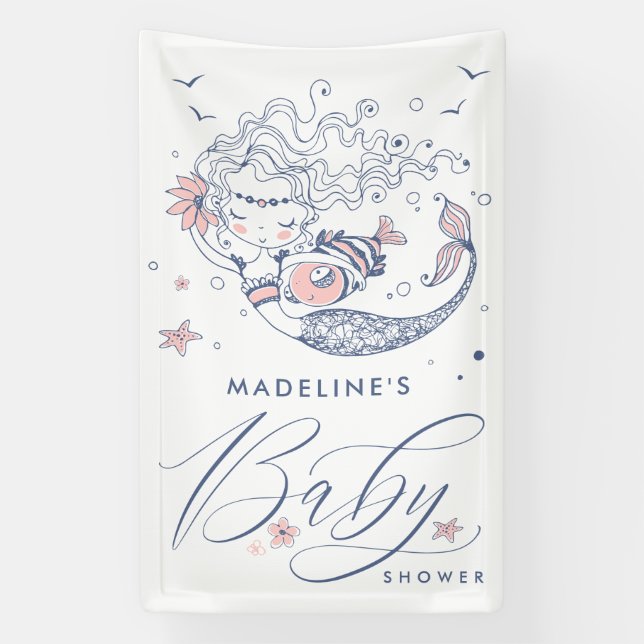 Baby Shower | Pink Little Girl Mermaid Banner (Vertical)