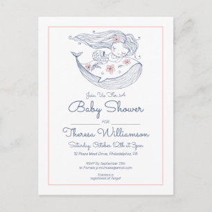Baby Shower   Pink Little Girl Mermaid Invitation Postcard