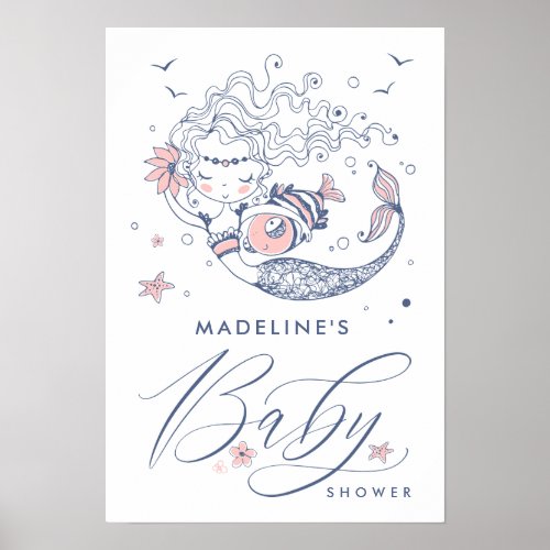 Baby Shower  Pink Little Girl Mermaid Poster