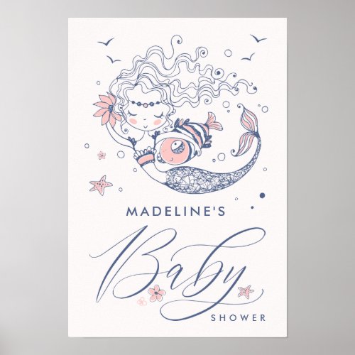 Baby Shower  Pink Little Girl Mermaid Poster