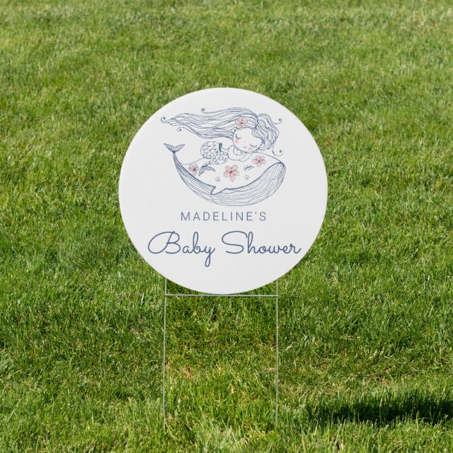 Baby Shower | Pink Little Girl Mermaid Sign (Insitu)