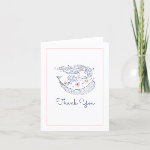 Baby Shower  Pink Little Girl Mermaid Thank You Card