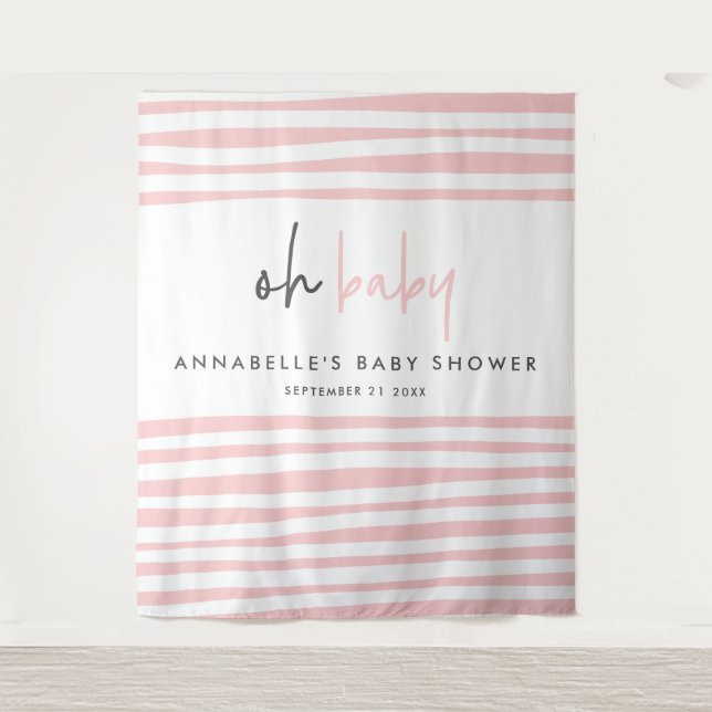 Baby shower pink modern unique typography party tapestry (Front)
