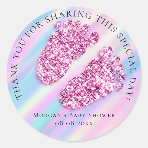 Baby Shower Pink Ombre Blue Glitter Girl Blue Classic Round Sticker