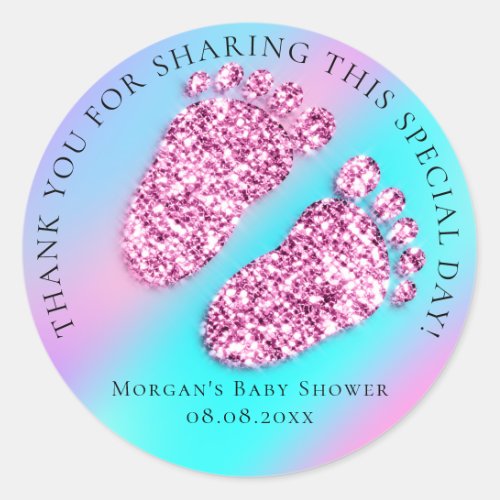 Baby Shower Pink Ombre Blue Glitter Girl New  Classic Round Sticker