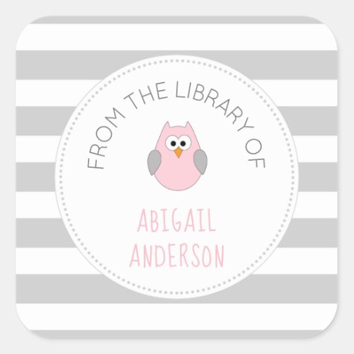 Baby Shower pink owl BOOK sticker bookplate