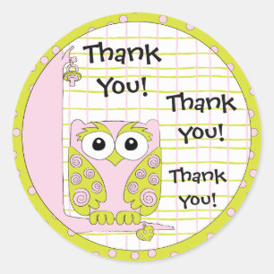 Baby Shower Pink/Owl Stickers 1 1/2" or 3"
