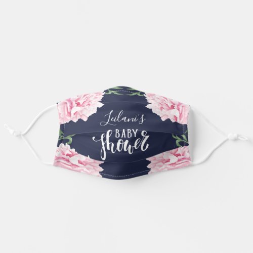 Baby Shower Pink Peony Navy Blue Adult Cloth Face Mask